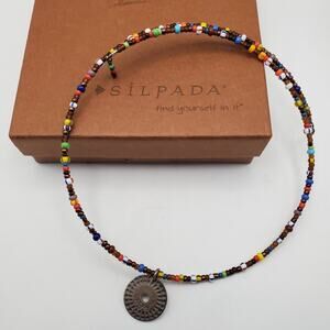 Silpada Multicolor Bead Silpada Choker Pendant Necklace N1505 Signed Memory Wire